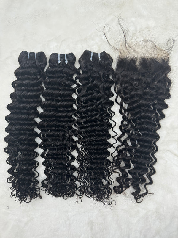 Luxury Burmese Virgin Bundle Deals+5x5 HD Lace Closure 1B